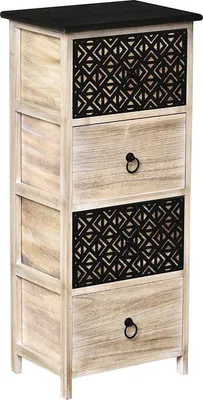 Produktbild von Schrank aus mdf und paulownia, 4 schubladen mit runden metallgriffen in naturfarbe mit schwarzer gravur - Tendance