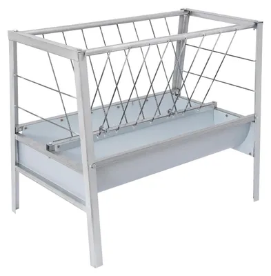 Produktbild von Heuraufe für Schafe - 2-in-1 rechteckiges Modell - 200 l Fassungsvermögen - Tiefe Futterwanne - Eisen & farbbeschichteter Stahl, geschweißt & verzinkt - Silber