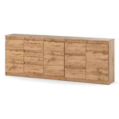 Zdjęcie produktu dla Komoda Zestaw 200 cm Dąb Wotan 6 Szuflad 3 Drzwi Duża do Salonu Loft BILLY AGA AZTeam