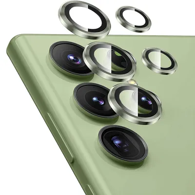 Produktbild von Für Samsung Galaxy S24 Ultra Aluminium Ring Kamera + H9 Tempered Hart Glas Grün