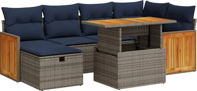 Produktbild von vidaXL 7-tlg. Garten-Sofagarnitur mit Kissen Grau Poly Rattan