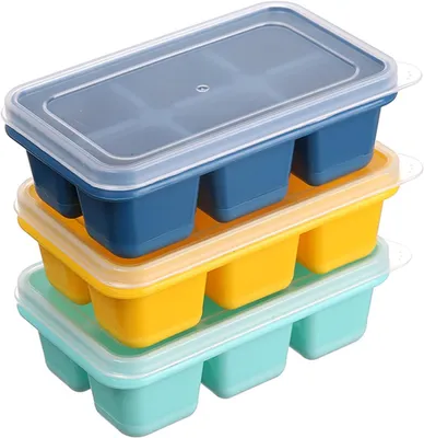 Immagine prodotto di Stampini per ghiaccio in PP e silicone (11,5x7x4 cm) - Set da 3 - Contenitori per ghiaccio impilabili con coperchio - Adatti alla lavastoviglie, ideali per whisky e cocktail