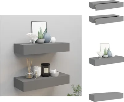 Produktbild von vidaXL Wandregale mit Schubladen 2 Stk. Grau 60x23,5x10 cm MDF -  Wandregale