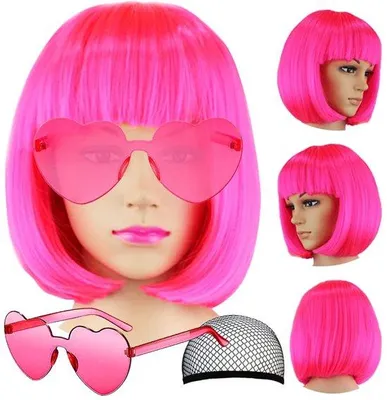 Image de Perruque synthétique fluo, 35 cm, cheveux raides, frange droite, couleurs synthétiques, cosplay, fête