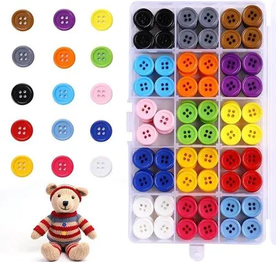 Immagine prodotto di Bottoni rotondi in plastica in 15 colori, 15 mm, 300 pezzi, con scatola portaoggetti, per scrapbooking, decorazioni, cucito