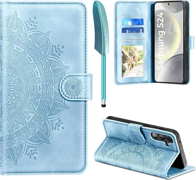 Produktbild von EASDNB Samsung Galaxy S24 5G Lederhülle Himmelblau - Wallet Case mit Standfunktion & Kartenfach