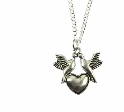 Produktbild von Vögel mit Herz Kette Halskette Miniblings 45cm Vogel Valentinstag versilbert