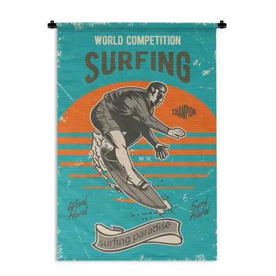 Obrázek produktu pro MuchoWow® Tapiserie Věšení na zeď Vintage - Surf - Surfboard 120x180 Tapiserie dekorace Nástěnná šála