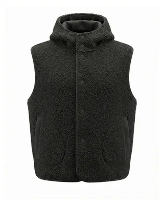 Produktbild von Damen Teddy Weste Grau Größe S mit Kapuze, Stehkragen und praktischen Taschen