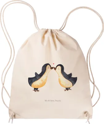 Produktbild von Mr. & Mrs. Panda Beutel Pinguin Liebe - Transparent - Geschenk, Geschenkidee, Jutebeutel, Vertraut, wander rucksack, Hochzeitstag, Sportbeutel, gym, tasche, Freundin