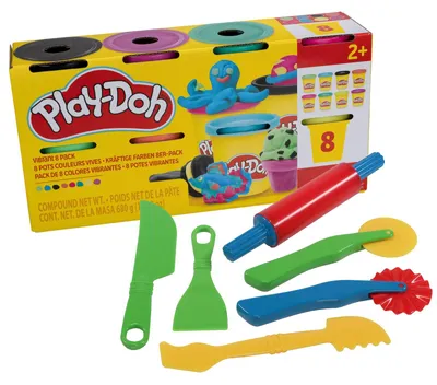 Produktbild von Play-Doh kräftige Farben 8er Pack Knete mit Knetwerkzeug Set Knetmesser Modellierwerkzeug