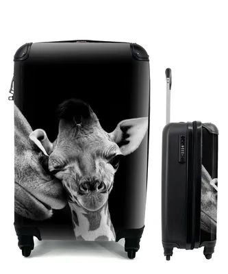 Produktbild von MuchoWow® Koffer Handgepäck Trolley Rollkoffer Kleine Reisekoffer mit 4 Rollen - Tiere - Schwarz - Weiß - Giraffe - Porträt - Cabin Size < 55x40x23 cm & 55x40x20 cm - Fotokoffer - Kabinenkoffer - Boardgepäck - Reise-Box - Reisekoffer - Reisegepäck - Koffer mit Bild - Trolley für Kinder