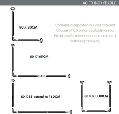 Produktbild von MSV Winkelstange Duschstange Duschvorhangstange L-Form, U-Form, individuell modellierbar Edelstahl inkl. Befestigungsmaterial