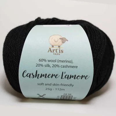 Zdjęcie produktu dla Cashmere „L'amore” Art'is Yarn 20% kaszmiru, 20% jedwabiu, 60% wełny merynosowej (150 czarny)