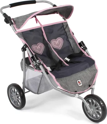 Produktbild von Puppenwagen Zwillings-Jogger, melange grau-navy