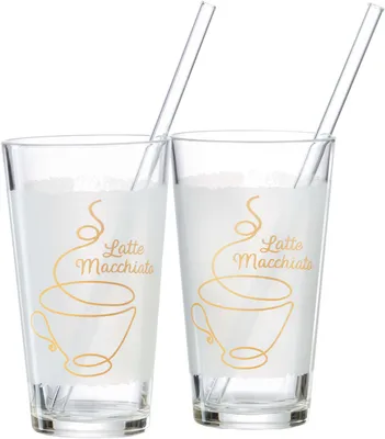 Produktbild von Ritzenhoff & Breker Latte-Macchiato-Set "COFFEE" 2 Gläser + 2 Trinkhalme