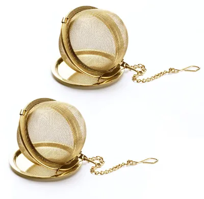 Teekugeln aus Edelstahl, 2 Stück, Gold, feinmaschig