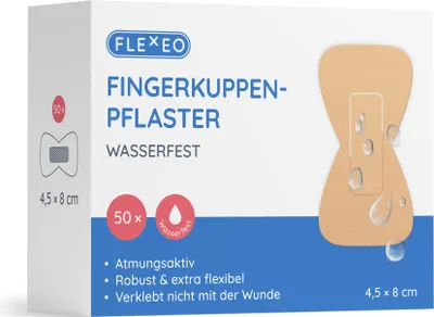 Produktbild von FLEXEO Fingerkuppenpflaster wasserfest beige 4,5 x 8 cm, 50 Pflaster