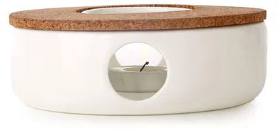 Teekannenwärmer aus Porzellan mit Korkuntersetzer, Weiß, 15 cm