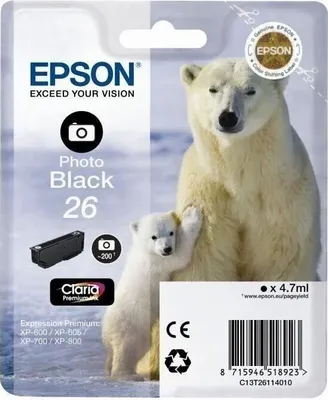 Image de Cartouche d'encre photo EPSON T2611, Noir photo, 5ml, 200 pages, Compatible Expression Premium XP-600, XP-605, XP-700, XP-800