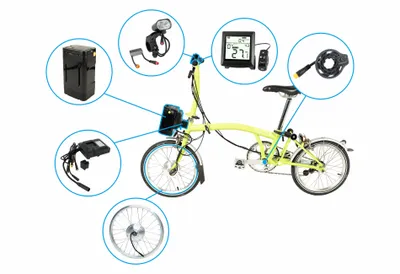 Produktbild von PowerSmart DIY Umbausatz für Brompton Faltrad, 36V 8.7Ah/313,2Wh Li-Ionen Batterie akku 75mm Mini Nabe in 16x13 / 8 "Rad