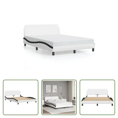 Produktbild von The Living Store Bettgestell mit Kopfteil Weiß und Schwarz 140x190 cm Kunstleder