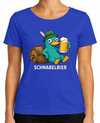 Zdjęcie produktu dla Koszulka damska, niebieska, rozmiar XL, motyw: Schnabelbier, Schnabeltier, Seppelhut, piwo, impreza,