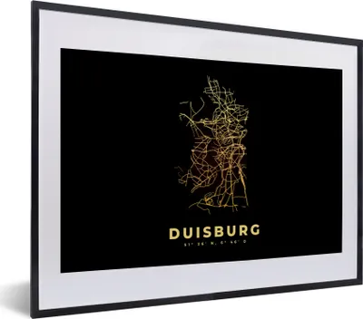 Produktbild von MuchoWow® Gerahmtes Poster Duisburg - Gold - Karte - Stadtplan 40x30 cm - Poster mit Schwarzem Bilderrahmen Wandposter Rahmen Foto Bilder - Bilderrahmen - Poster im Rahmen