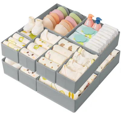 Schubladen-Organizer-Set, 10-teilig, faltbar, grau