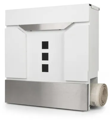 Productafbeelding van Relaxdays brievenbussen met vak voor kranten, afmetingen (hoogte x breedte x diepte): 38 x 37 x 11,5 cm, met zichtvenster, 4 sleutels, postkasten, wit-zilver, AI-gegenereerde afbeelding