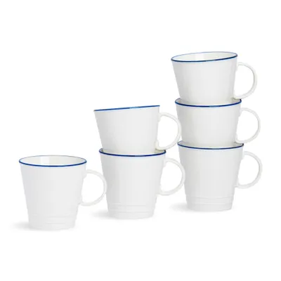 Produktbild von Nicola Spring 380-ml-Bauernhausbecher – 6er-Set Porzellan-Tee- und Kaffeetassen im rustikalen Landhausstil mit gerolltem Rand und komfortablem Henkel
