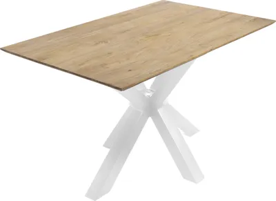 Produktbild von Esstisch 160x85cm Akazie massiv eichenfarben schweizer Kante Spider-Gestell weiß DEAN