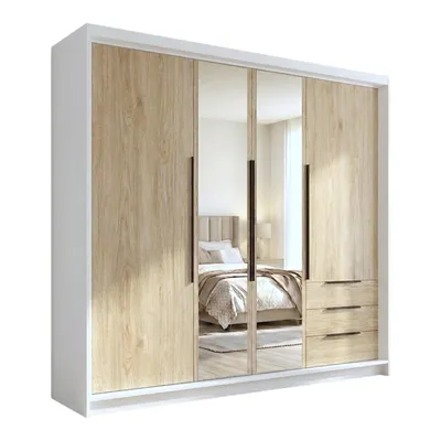 Produktbild von Geräumiger vier-türiger Kleiderschrank VIVO mit Schubladen und Metallgriffen – modernes Design