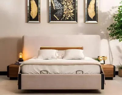 Produktbild von Bett+2x Nachttische 5tlg. Schlafzimmer Set Designer Luxus Schlafzimmer