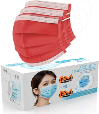 Produktbild von SAMTOBELY 50 Stück Mundschutz 3-lagig , MNS Atemschutz Einweg Maske Hygieneschutz 18x9 cm  ROT Menge: 50 Stück / BOX