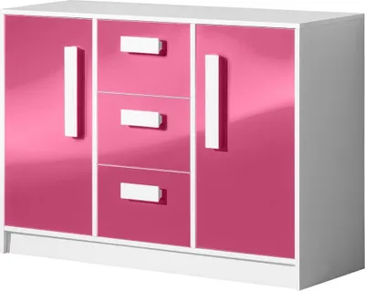 Produktbild von Kinderzimmer - Kommode Walter 06, Farbe: Weiß / Rosa Hochglanz - 85 x 120 x 40 cm (H x B x T)