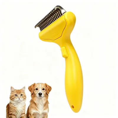 Image de Brosse pour chiens et chats, jaune, avec système de nettoyage automatique en un clic pour éliminer les poils