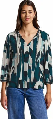 Produktbild von Street One Damen Bluse mit grafischem Muster, 3/4-Ärmeln und Split Neck