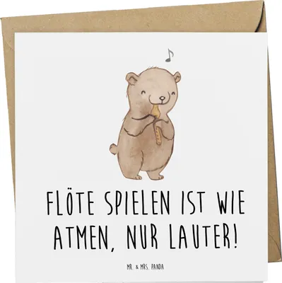 Produktbild von Mr. & Mrs. Panda Grußkarte Flöte Atem - Weiß - Geschenk, Musikinstrument, Klang, Instrument, Musiker, Musik, Lernen, Flötist, Atmen, Melodie, Glückwunschkarte, Klappkarte