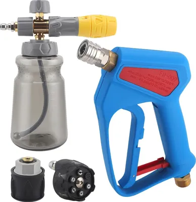 Produktbild von Autowäsche Schaumkanone - 6‑in‑1 Düse & Schaumbehälter - Für Hochdruckreiniger - Adapter für K‑Serie K2–K7 - Bis 5000 PSI - Blau