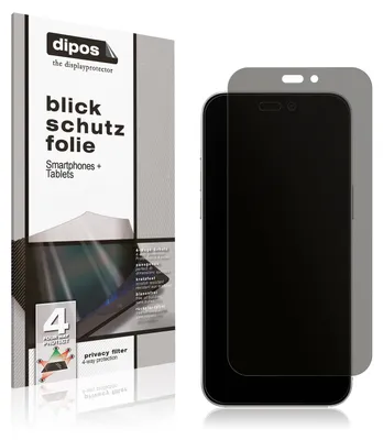 A product package for a privacy screen protector is shown next to the screen protector itself, which is placed on a smartphone.