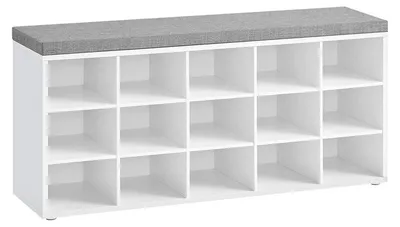 Produktbild von Schuhbank mit 15 Fächern, Schuhregal, weiß-grau, 105 x 30 x 48 cm