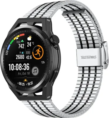 Produktbild von Strap-it Huawei Watch GT Runner Edelstahlarmband (Silber/Schwarz)