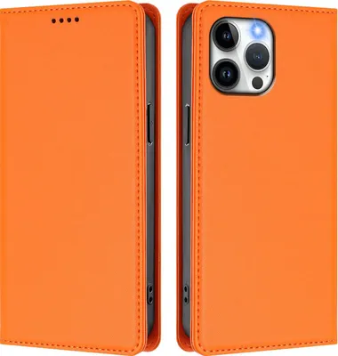 Obrázek produktu pro Kožené pouzdro pro iPhone 13 Pro Max, magnetické flipové pouzdro zPolyuretankůže se stojánkem Oranžová