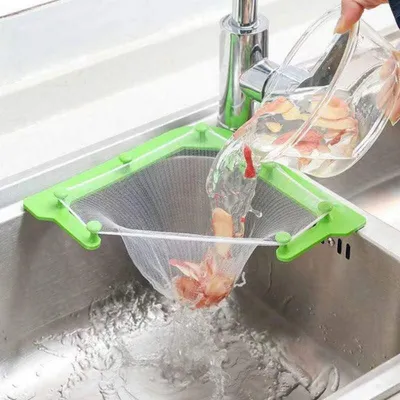 Produktbild von Abflusssieb für Küche mit 100 Stück Filterbeutel, dreieckiges Netzsieb, Müllaufbewahrung