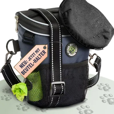 Produktbild von GIZZY® DAS ORIGINAL | Leckerlitasche für Hunde Blau + REGENHAUBE | Leckerlibeutel für Hunde mit praktischer Einhand-Öffnung | Hunde Leckerlitasche