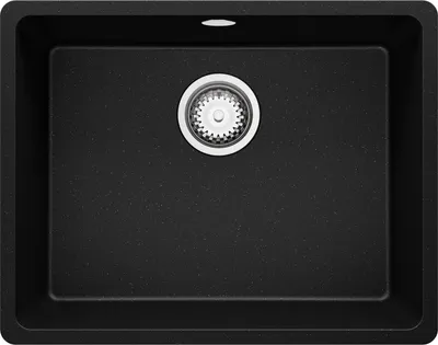 Produktbild von PRIMAGRAN Unterbauspüle Granit Schwarz Metallic 56x44cm, Spülbecken 1 Becken + Ablauf-Set, Granitspüle ab 60er Unterschrank - Venedig Easy