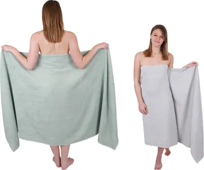 Produktbild von Betz 2 Stück XXL Badetücher 100 x 200 cm BERLIN  Saunatücher 100% Baumwolle Farbe – jade-silbergrau
