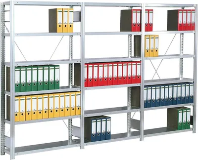 Produktbild von Büro-Fachbodenregal FALKE Stecksystem | Grundregal | Tall | HxBxT 200x88x30cm | 6 Stahlfachboden | Einseitig nutzbar | Verzinkt