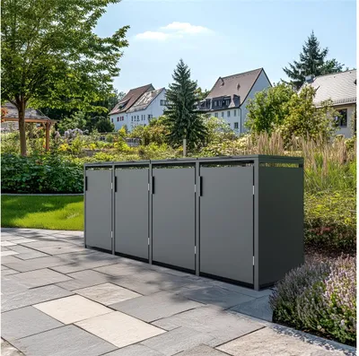 Produktbild von 4er Mülltonnenbox, 265x80x116cm, Stahl, anthrazit